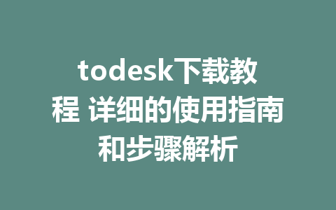 todesk下载教程 详细的使用指南和步骤解析