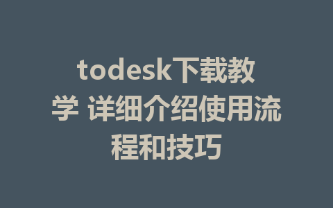 todesk下载教学 详细介绍使用流程和技巧