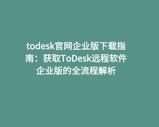 todesk官网企业版下载指南：获取ToDesk远程软件企业版的全流程解析